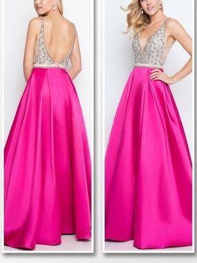 TERANI COUTURE Magenta Embellished Fit and Flare Prom Dress